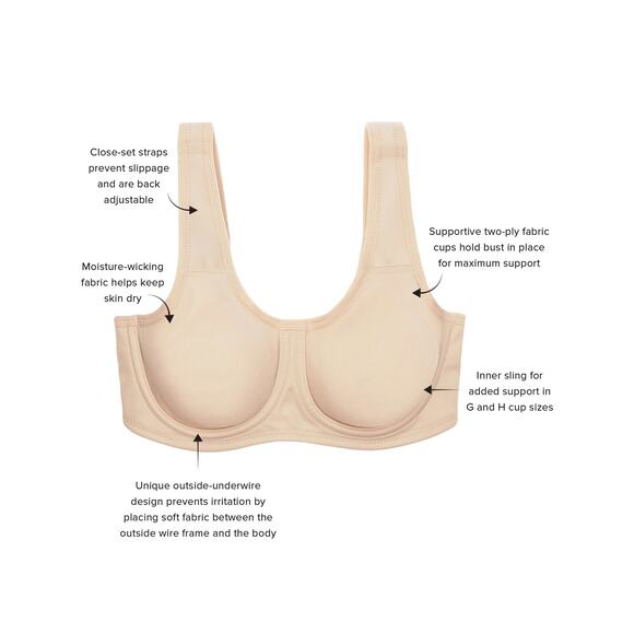 WACOAL Simone Sport 40G Outside Underwire Bra 855170 Beige Nude Sand 40DDDD 4D - Picture 5 of 16